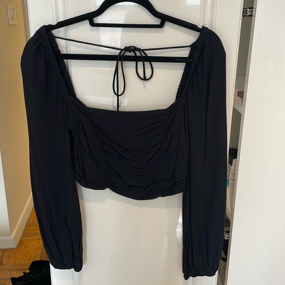 Urban outfitters long sleeve square neck crop top black